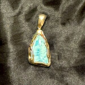 Natural Larimar wrapped Sterling Silver Pendant